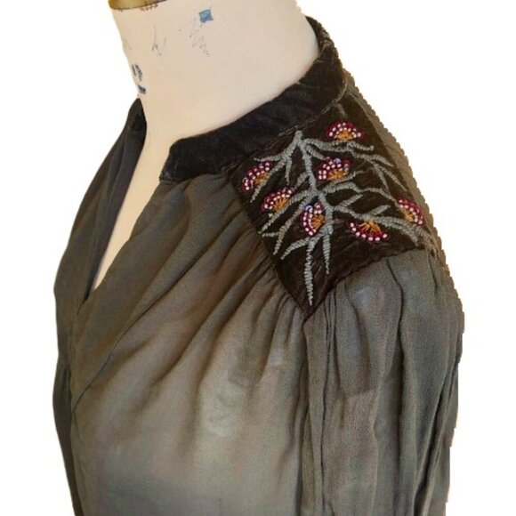 Zara olive brown velvet, embroidery and beads tunic top - Picture 6 of 13